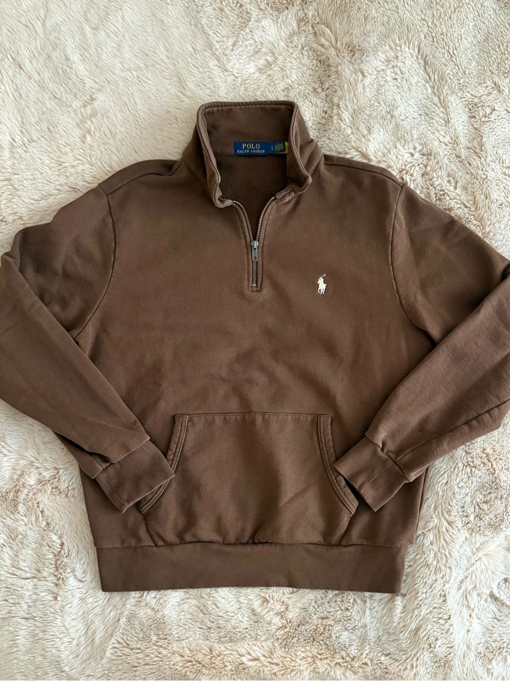 Polo Ralph Lauren Brown French Terry Quarter Zip Sweatshirt Size Large Preppy - Picture 4 of 16